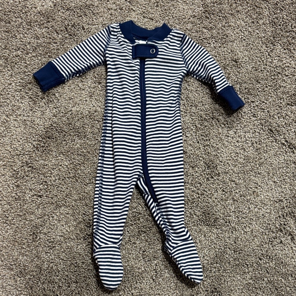 Hanna Andersson Zippered Footed Sleeper Navy Blue & White Stripes Size Newborn